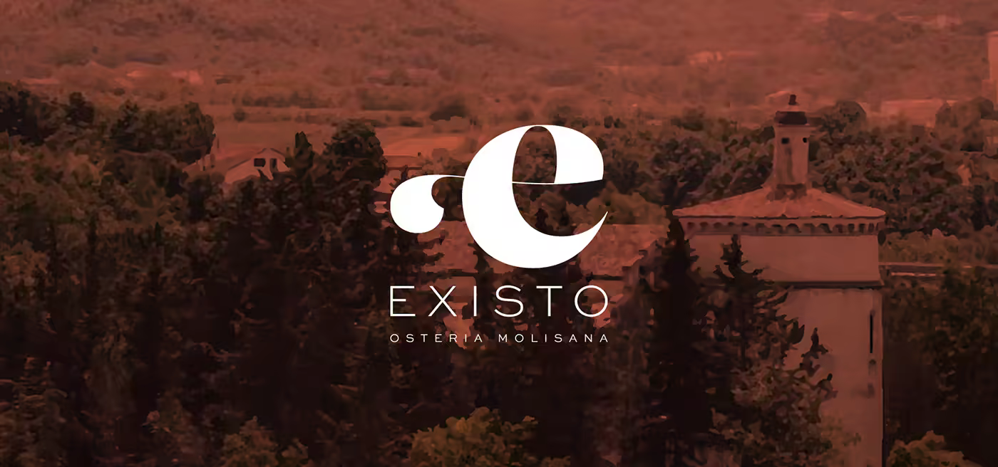 Existo Osteria Molisana wordmark set against the landscape of Isernia.
