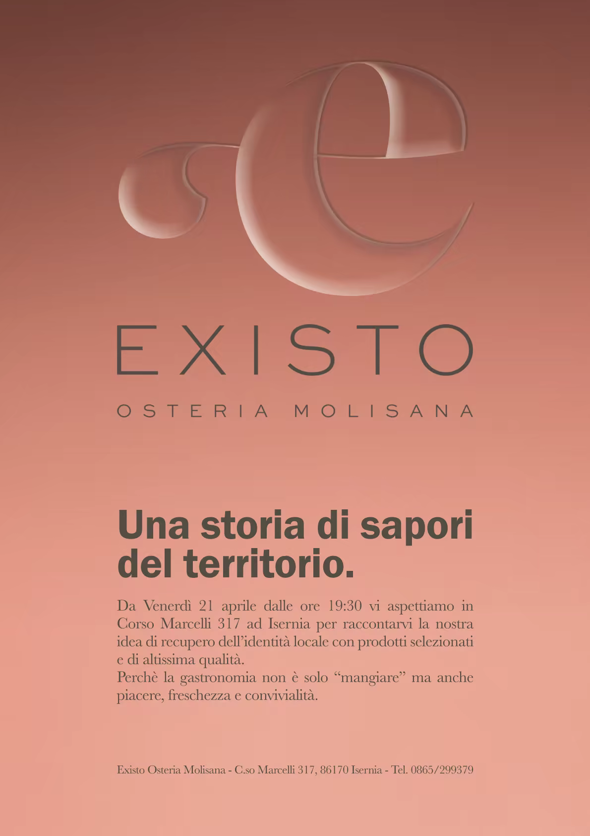 Existo printed restaurant application shown as a tall editorial piece.