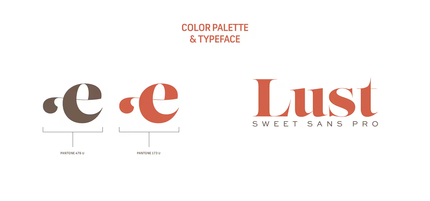 Existo colour palette and typeface showing the brown and terracotta identity colours with display typography.
