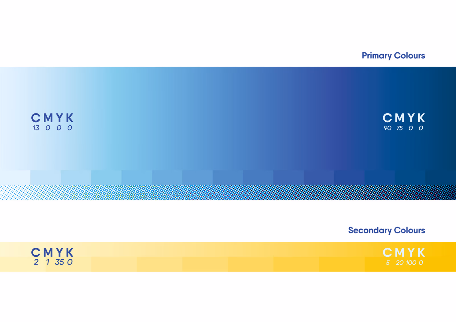 Lyca Group primary and secondary colour palettes moving through deep blue, cyan, white, and yellow.