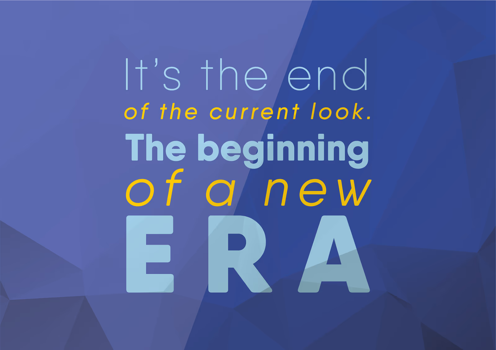 Lyca Group rebrand statement announcing the beginning of a new era in blue, yellow and pale cyan typography.