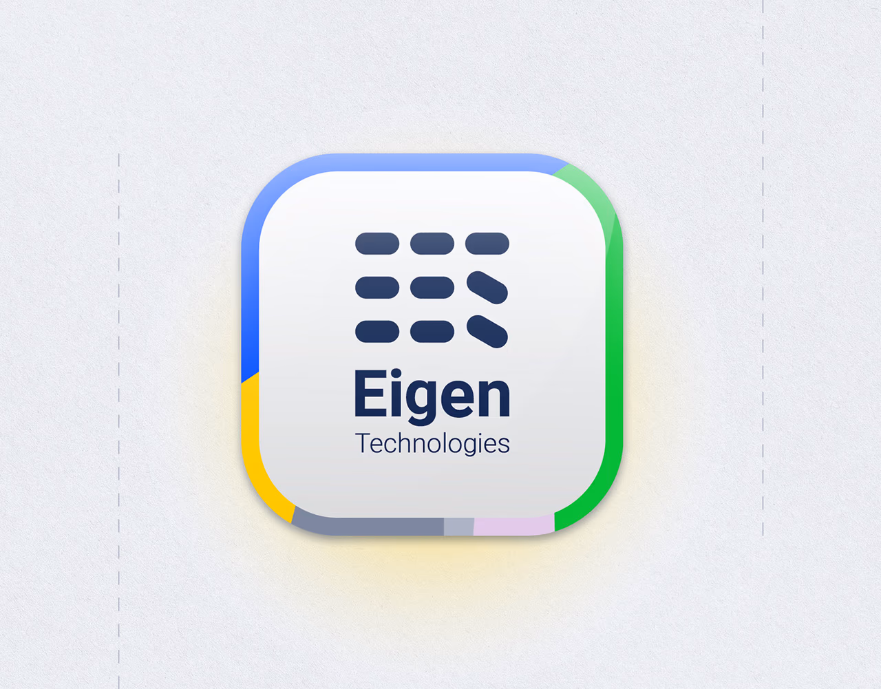 Eigen Technologies app icon with the refreshed rounded-square identity and multicolour edge.